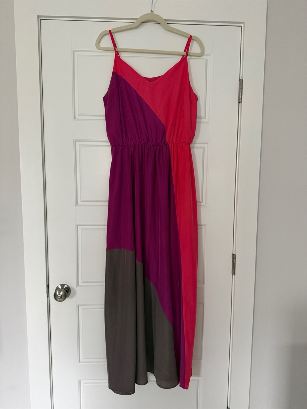 Mossimo Supply Co. Fuchsia Magenta & Charcoal Colorblock Spaghetti-Strap Maxi